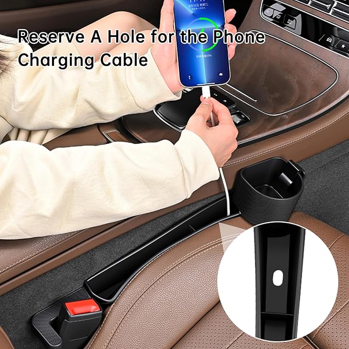 2026 Upgraded Car Seat Gap Filler with Holder and Hook, Car Seat Accessories Interior, Car Seat Gap Plug with Storage Slot, Car Organizer Fit Sedan SUV Truck, 2 Pack Black