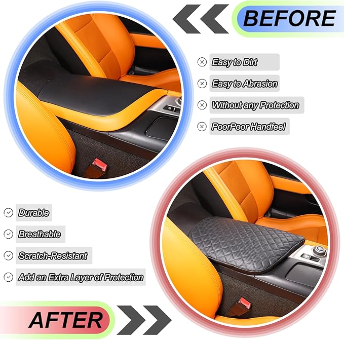 Center Console Cover Pad for Chevrolet Corvette C7 2014-2019 Accessories, Console Arm Rest Lids Cover Mat, Car Armrest Seat Box Cushion Protector, Armrest Pillow, Auto Armrest Cover (Leather_A)