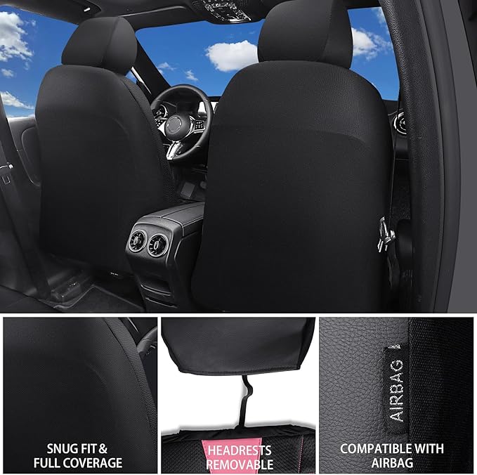 CAR PASS 3D Air Mesh Seat Covers for Car, Leather Car Seat Cover Front Seats, Breathable Foam Premium Leather Mesh Front Seat Covers Universal Fit for Cars Sedans Trucks Vans SUVs, Black Pink
