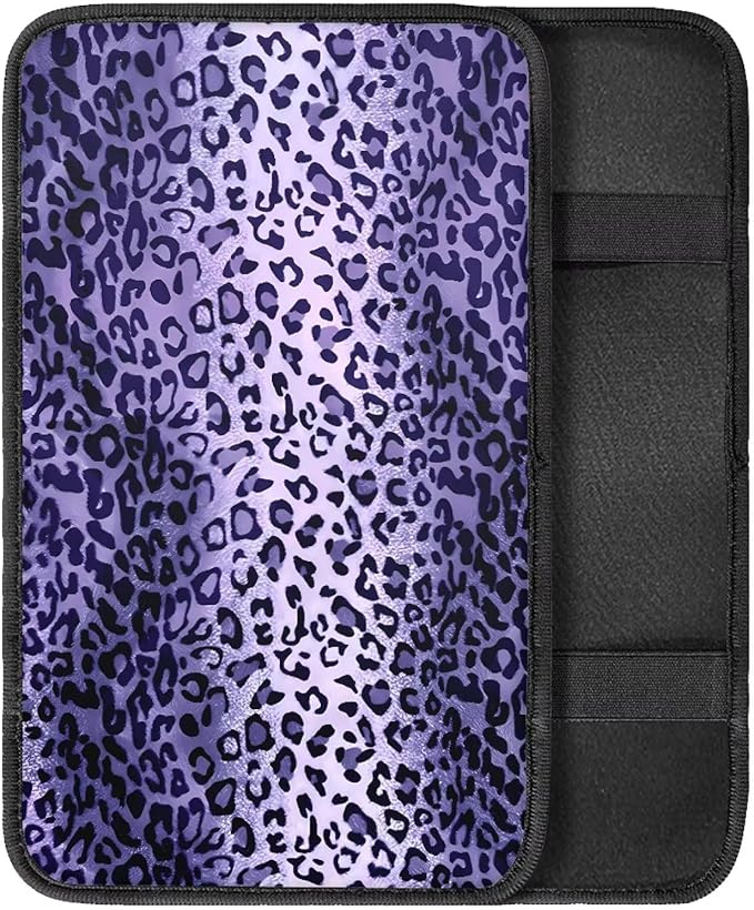 Purple Leopard Car Center Console Cover Armrest Pad Cover Universal Car Arm Rest Seat Storage Box Mat Wear Resistant Non Slip Interior Accessories