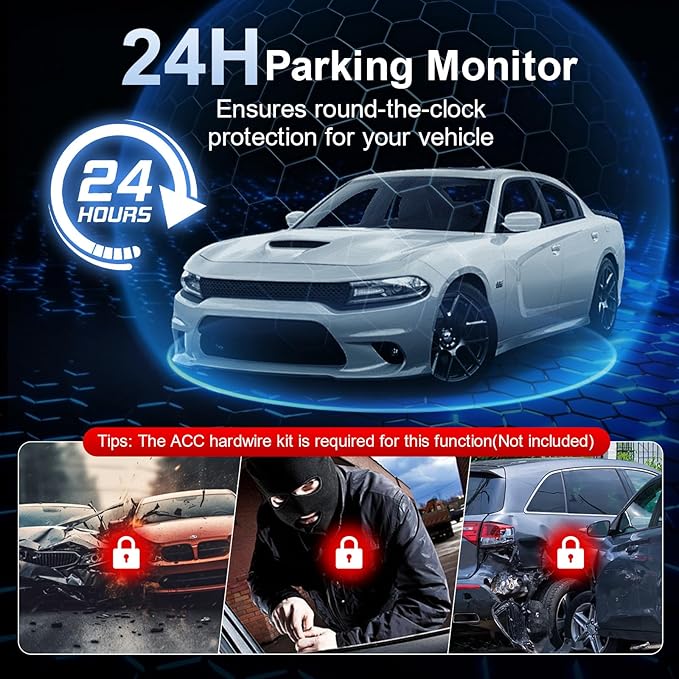 4K 3 Channel Dash Cam Front and Rear - Dash Camera for Cars - 5.8GHz WiFi GPS dashcam with IR Night Vision, 2.5K+1080P*2 Triple Car Camera 3.16" IPS, 32GB Card, G-Sensor, 24H Parking Mode