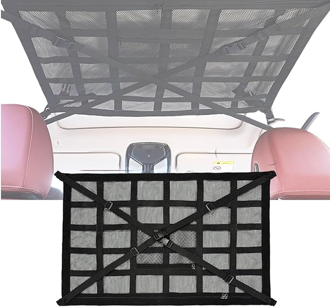 Overhead Car Organizer, Compatible with Ford F-150 XL/Raptor 2010-2025 Car Roof Storage Net Universal Car Ceiling Storage for Camping Storage Bag,Black-Small