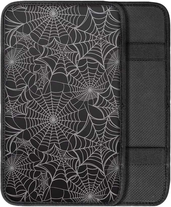 Dreaweet Spider Web Center Console Cover Halloween Car Accessories Interior Universal Arm Rest Cover for Truck SUV Non Slip Anti Scratch Car Armrest Storage Box Mat