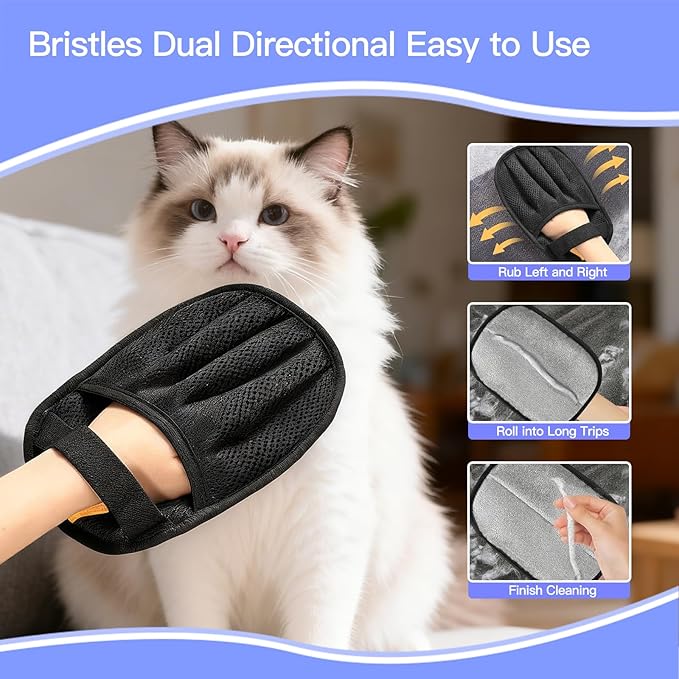 Pet Hair Removal Glove for Dogs & Cats, Upgraded Thickened Electrostatic Pet Hair Remover Glove, Reusable Magic Brush Pet Hair Remover Tool for Couch, Carpet, Car Seat(Black, 1 Glove)