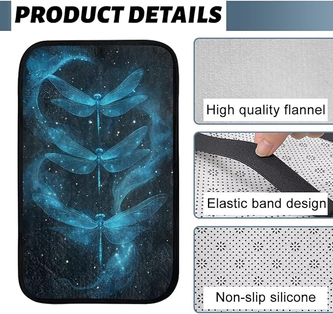 Blue Dragonfly Car Arm Rest Cover Scratch Resistant Center Console Cushion Elastic Flannel Car Arm Rest Cushion for Arm Support Universal Size Seat Arm Rest Cover