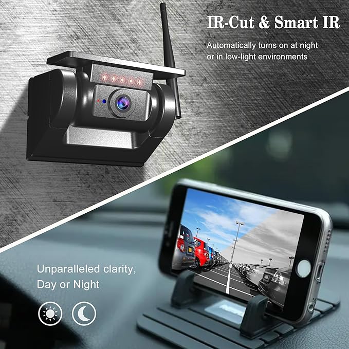 WiFi Magnetic Solar Wireless Backup Camera, 10000mAh Rechargeable 1080P Rear View Camera for Truck RV Trailer Camper Car, Night Vision IP67 Waterproof, App for Phone iOS Android