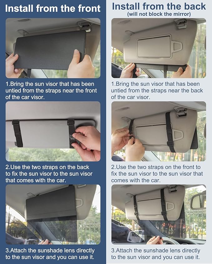 NAZZO Sun Visor Extender for Car, Sun Blocker with PC Sunshade Lens, Magnetic Mounting Adjustable Position, Protect from Glare, UV Rays, Snow Blindness for Safe Driving, Universal for Car, SUV (Black)