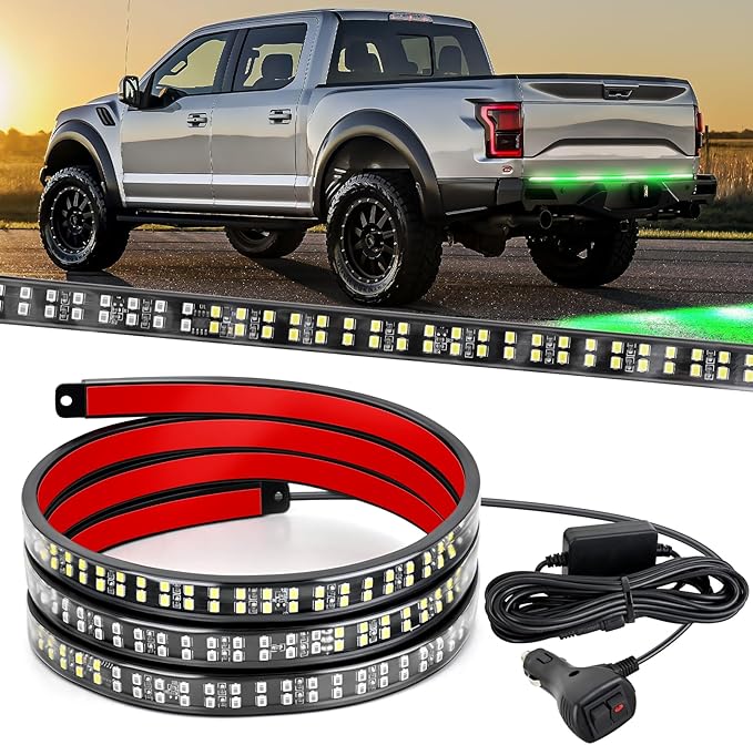 Nilight 60 Inch Truck Tailgate Strobe Light Strip Tail Emergency Bar Rear Window Warning Lamp Ultra-Bright Double Row 360 LED for Pickup Trailers Construction Vehicles Car SUV, Green White