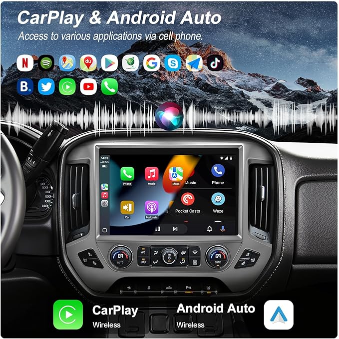 13.1" QLED Car Radio Stereo Upgrade for Chevy Silverado & GMC Sierra 2014-2018, 8-Core Head Unit 4GB+64GB with CarPlay/Android Auto, 2K Touch Screen and 1080P Backup Camera (6+128 Silver)