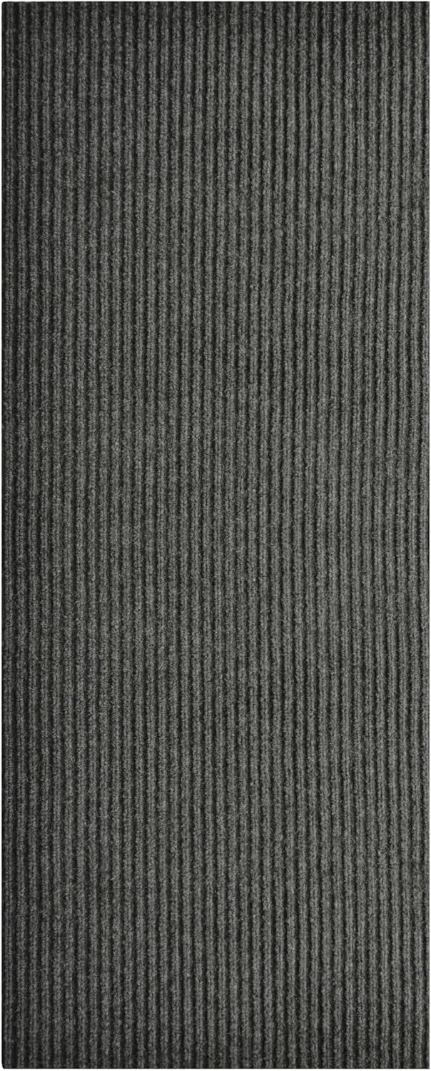 iCustomRug Spartan Weather Warrior Indoor/Outdoor Utility Ribbed Carpet Runner with Non-Slip Thermoplastic Rubber Backing, 3ft X 10ft in Charcoal