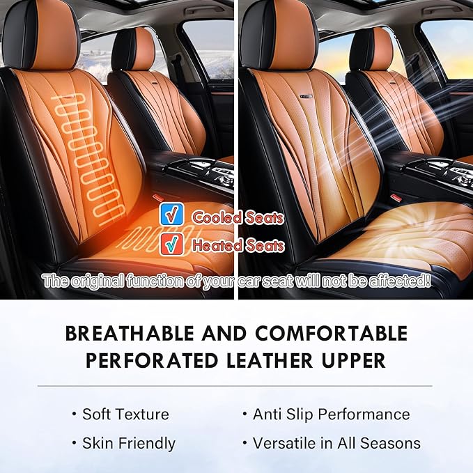 Coverado Leather Seat Cover for Cars, Front and Back Car Seat Protector, Waterproof Seat Covers Full Set, Luxury Car Seat Covers, Automotive Seat Cushions Universal Fit for Most Cars (Black&Brown)