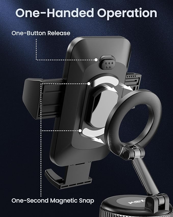Car Phone Mount with Magnetic Clip for Magsafe & Android 360 Universal Suction Phone Mount for Dashboard Windshield Car Phone Holder for Car for iPhone 17 16 15 14 Pro Max Samsung Galaxy S25 Cell