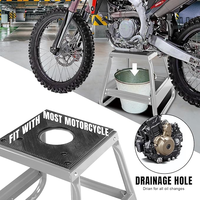 Big RED 1000lb Capacity Dirt Bike Stand, Universal, Detachable Maintenance Motorcycle Lift for Kawasaki, Honda, Yamaha, Silver