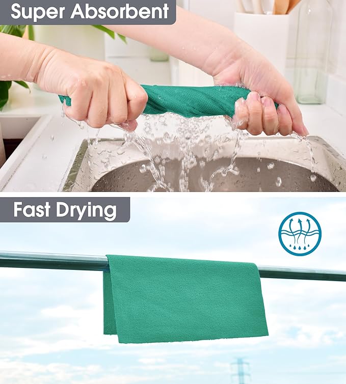 KitchLife Microfiber Cleaning Cloth Roll - Tear-Away Reusable Microfiber Paper Towels, Lint-Free, Washable, 20 Sheets for Kitchen, Car, Dishes, and Sensitive Surfaces (Emerald Green)