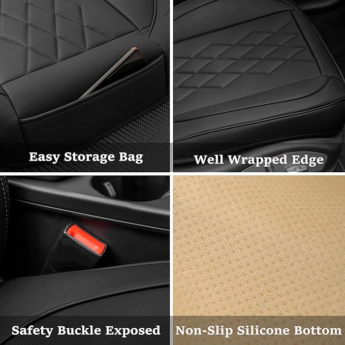 JOJOBAY 2pack Leather Car Seat Cover,Bottom Seat Covers for Cars,Front Seat Protector,Fit for 95% of Vehicles - Padded,Anti-Slip,Premium Leather(2 PCS,Black)