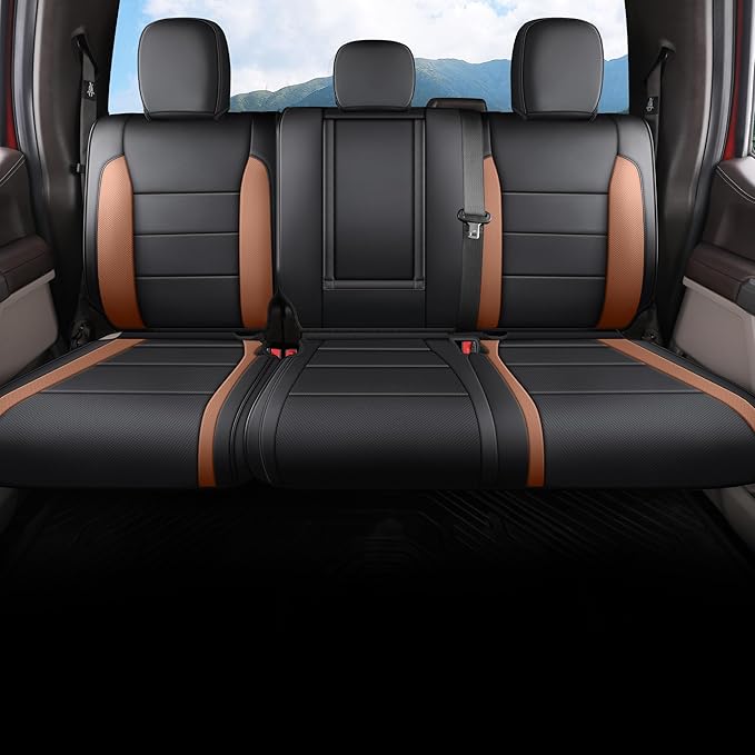 Red Rain Black and Brown Ford Leather Seat Covers Custom Fit for 2019-2020 F150 Raptor Car Seat Cushion Cover 13Pcs (Raptor-Black+Brown-2019/2020)