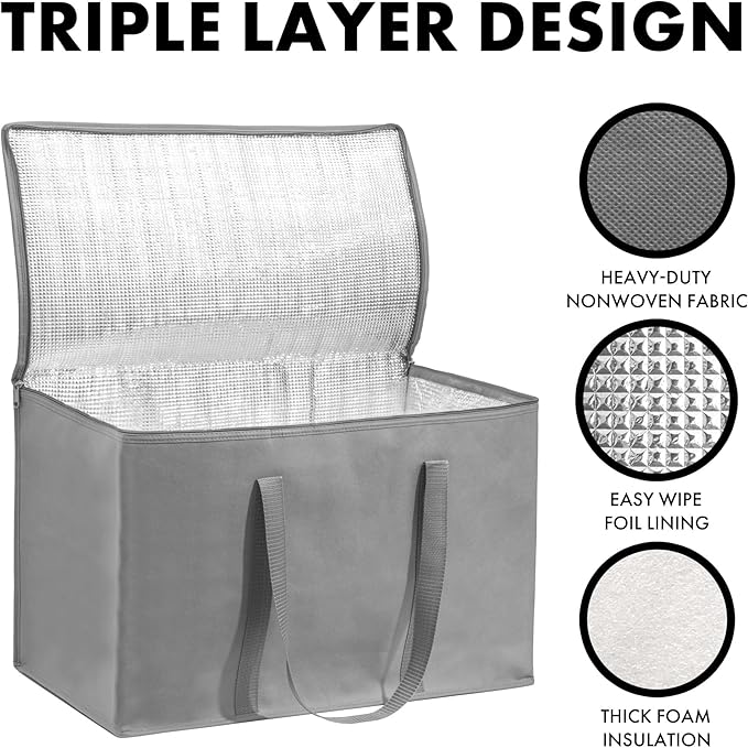 Carrywell (Not Made In China) Insulated Food Delivery Bags, XXXL Pizza Delivery and Reusable Warming Bag For Catering, Thermal Insulation Tote for Hot and Cold Food, Doordash