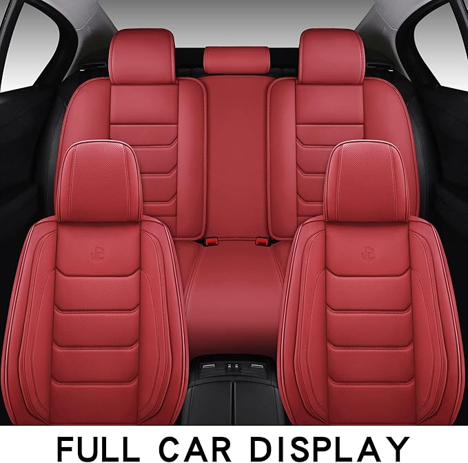 Full Coverage Faux Leather Car Seat Covers Full Set,Automotive Seat Covers for Cars,SUVs Pick-up Truck, Car Seat Cushion, Wine Red Seat Covers for 5 Seats