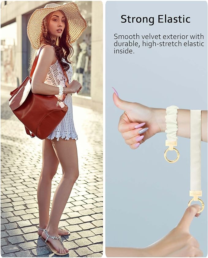 WEESMILE Keychain Wristlet, Stretchy Key Chain for Car Keys with D ring, Cute Scrunchie Wrist Bracelet for Women Men