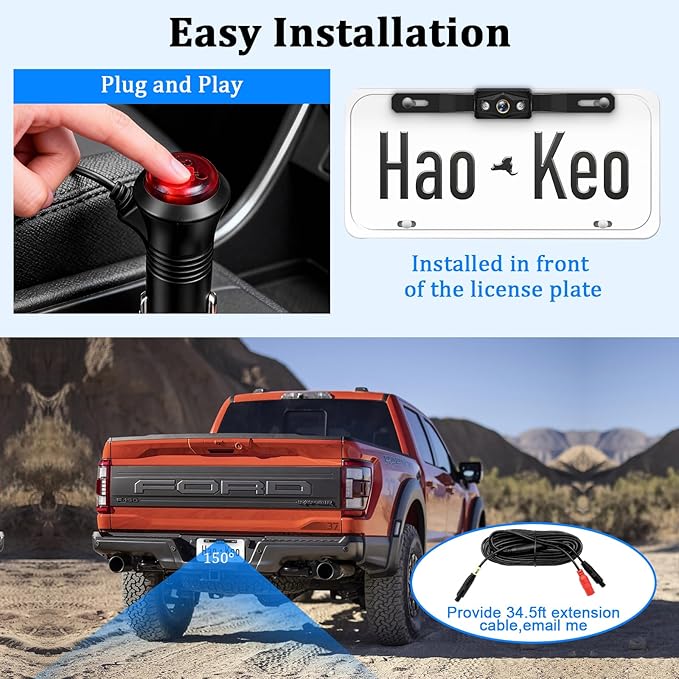 Backup Camera for Truck 5 Inch 1080P Front Rear View Monitor kit Auto Color Image Night Vision, Plug & Play,IP69 Waterproof Grid Lines for Car/RV/Tractor/Semi-Trailers/Pickup H11