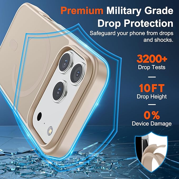 SUPFINE Magnetic for iPhone 17 Pro Case (Compatible with MagSafe)(Military Grade Drop Protection) Translucent Matte Shockproof with Anti-Fingerprint Phone Cover,Desert Gold