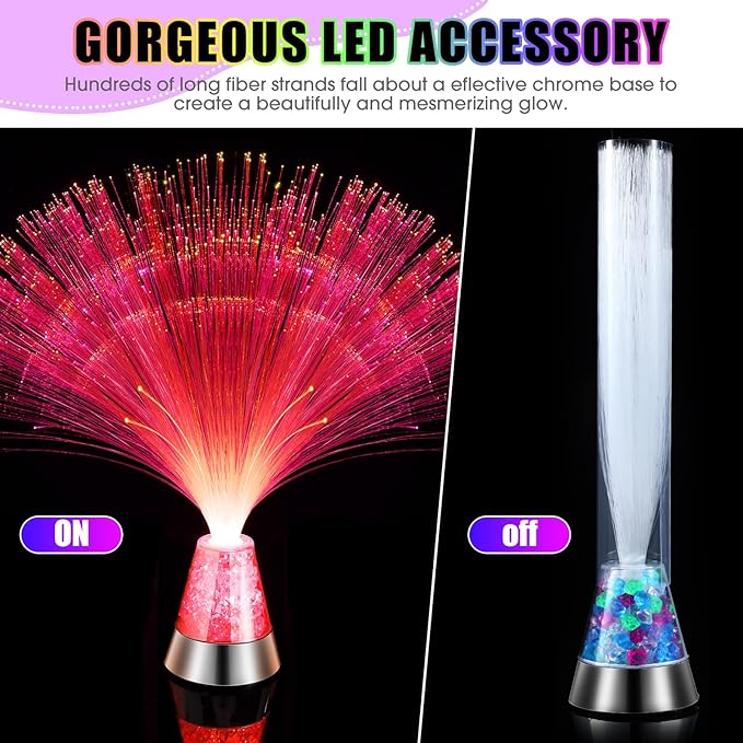 2 Pack LED Fiber Optic Lamp with Remote Control, 13.5" Multicolored Changing Fiber Optic Lights, Crystal Base Battery Powered Glitter Light for Room Wedding Disco Party Birthday Carnival Holiday