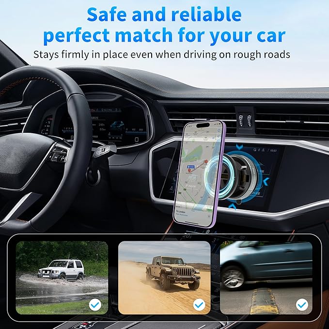 Vacuum Car Phone Holder Magnetic with 24 Mags, 360-Degree Adjustable Suction Cup Mount, Rotary Suction & Release for Easy Storage, Compatible with MagSafe & Magnetic Cases, Black