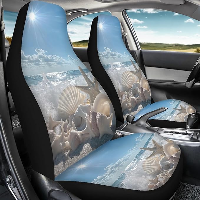 BIGCARJOB Ocean Style Universal Car Seat Cover 2pcs Bucket Seat Covers Holiday Travel Car Front Seat Saddle Mat Covers