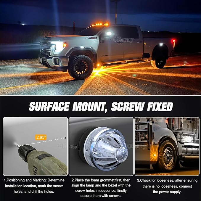 4-Pack Dual Color Watermelon Lights with Strobe & Steady Lighting, Clear Lens Amber/White LED Side Marker Turn Signal Lights for Truck Trailer RV Off-Road Vehicle