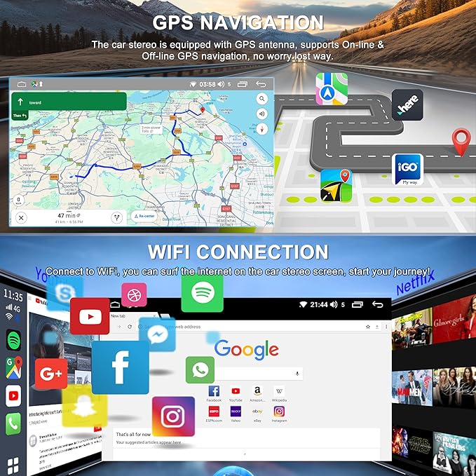 4+64G Car Stereo Radio for Ford Escape 2013-2019, 9" Touchscreen Android 15 Car Radio Stereo Head Unit with Wireless CarPlay Android Auto GPS Navi SWC WiFi Bluetooth Voice Assistant FM Camera Mic