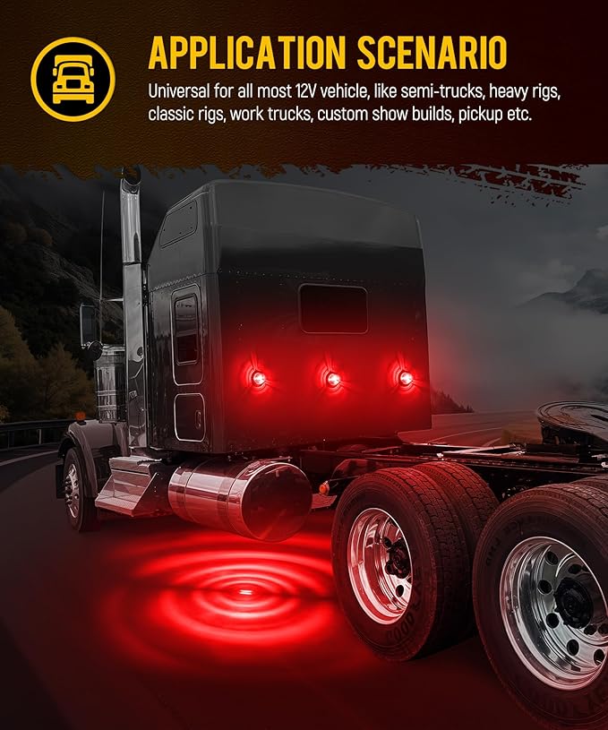Partsam 2Pcs Clear Glass Lens Red LED Watermelon Lights, Round Shape Light Watermelon Underglow Lights Turn Signal for Semi Truck Pickup, Compatible with Freightliner Kenworth Peterbilt