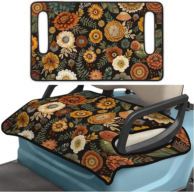 Orange Golf Cart Seat Covers, Flower Golf Cart Seat Towel Blanket Club Car for Golf Lover, Golf Cart Accessories, Keep Seat Comfortable and Cool for 2-Seat Golfs Carts,Gifts for Christmas Thanksgiving