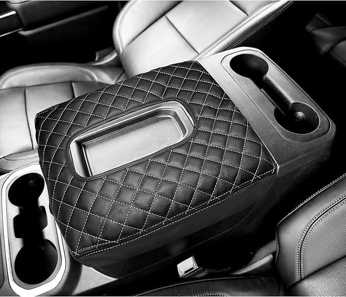 Center Console Cover for Chevy Silverado/GMC Sierra Accessories 2019-2026, Tahoe & Suburban & Yukon 2021-2026 Armrest Cover Middle Console Leather Protector Pad (Bucket Seat Consoles)(Gray Stitches)