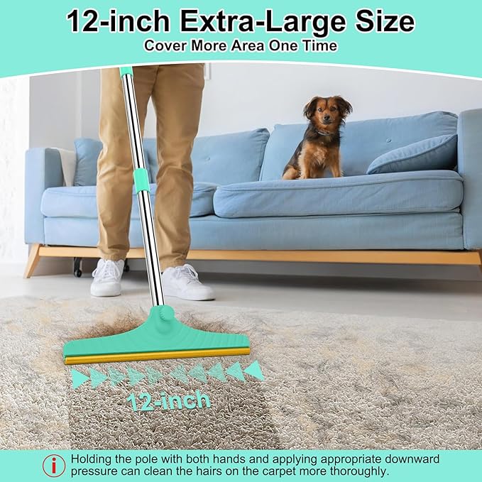 58" Adjustable Long Handle Carpet Rake - Carpet Rake for Pet Hair Removal,Reusable Pet Hair Removal Tool Kit, Cat Dog Fur Rakes Scraper Carpet Broom