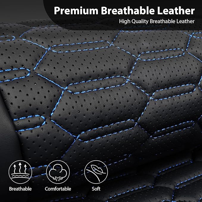 CAR PASS 3D Foam PU Leather Car Seat Covers Full Set,Luxury Breathable Faux Leather Seat Covers for Car,Anti Slip Universal Fit for SUVs Vans Sedan Truck Auto,Armrest Airbag Compatible,Black and Blue