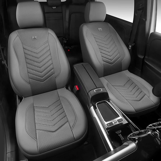 CAR PASS 3D Foam Mesh Leather Car Seat Covers Front Seats, Grey Breathable Front Seat Cover for Cars, Comfortable Universal Fit for SUV Truck Sedan Automotive Anti-Slip Airbag Compatible, Pure Gray