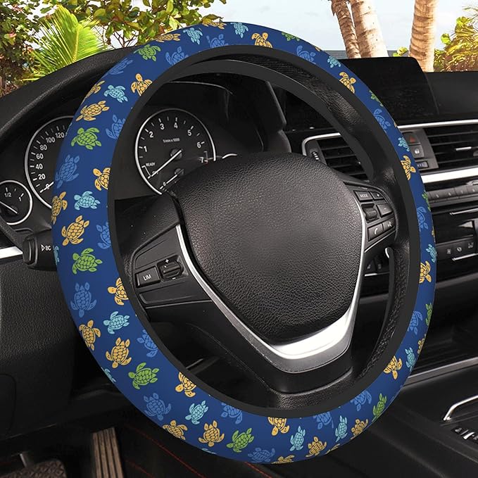 Colorful Turtles Steering Wheel Cover, Elastic Non-Slip Steering Wheel Protector,Auto Interior Decor for Women Girls,Universal 15" Fit for Sedans,Trucks