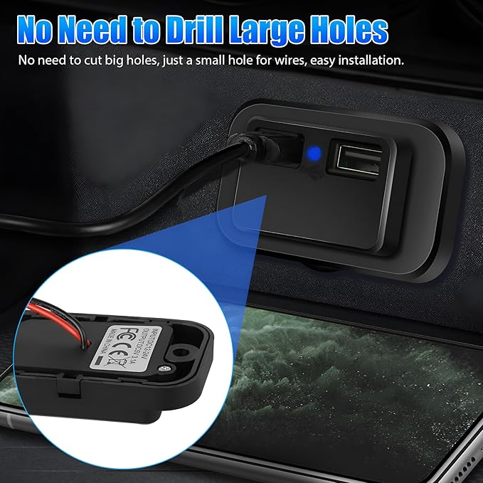 12V USB Outlet Automotive USB Port Panel Mount 12V USB Charger Multi Port Switch Panel Car Charger Socket Power Dual Port 12V 24V Quick Car Charger for Cars Bus ATV RV Boat Truck, 3.1A (2 Pack)