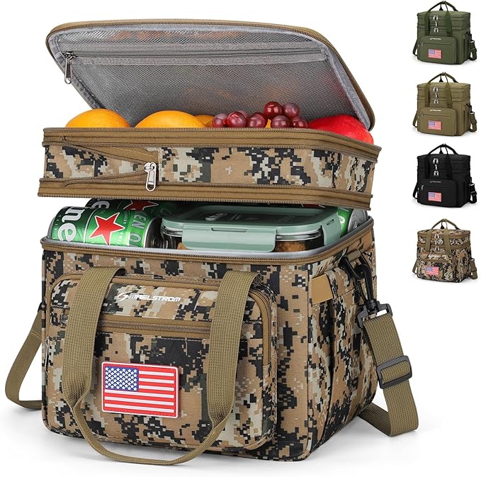 Maelstrom Lunch Box, 23L Insulated Lunch Bag, Expandable Double Deck Cooler Bag, Lightweight Leakproof Tote Bag With Side Tissue Pocket, Suit For Men and Women (I Camouflage with DIY Hook-and-Loop)