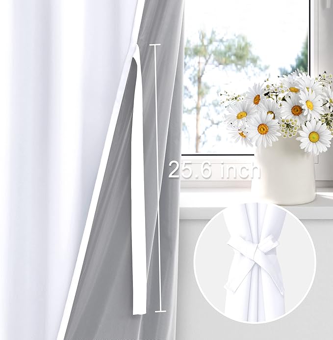 XWZO White Blackout Curtains with Tiebacks - Heat and Full Light Blocking Window Panels with Grommets for Bedroom/Nursery, 84 Inches Long Thermal Insulated Draperies, White, W42 x L84, Set of 2