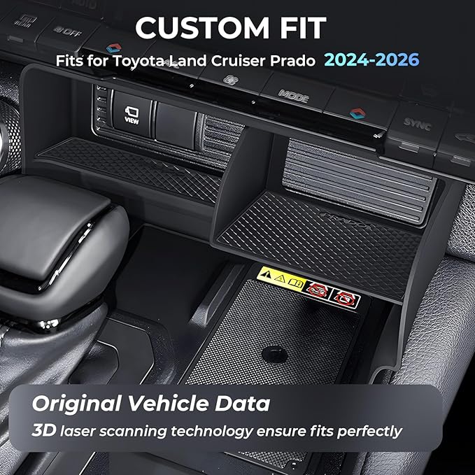 Center Console Organizer for Toyota Land Cruiser Prado 250 2026 2025 2024, Interior Accessories Storage Box Insert Tray for 2024-2026 Land Cruiser, Black