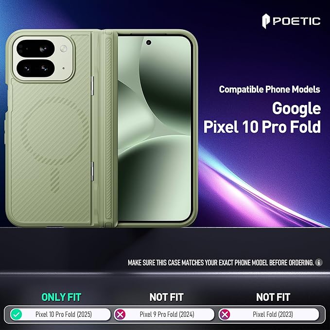 Poetic Revolution Flex Case for Google Pixel 10 Pro Fold, [Foldable Kickstand][Hinge Protection][MagSafe Compatible], Shockproof Slim Pixel 10 Pro Fold Cover with Built-in-Screen Protector, Green