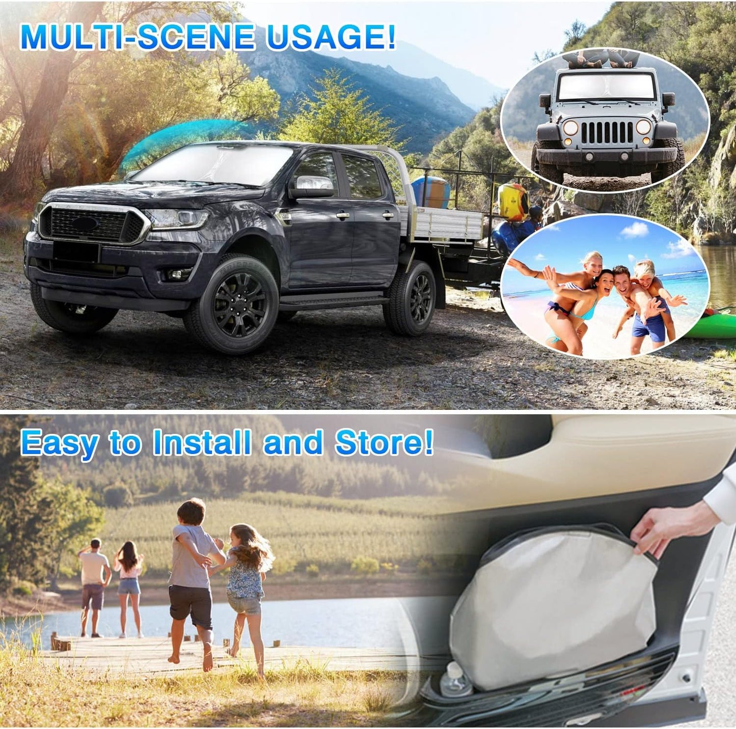 T TGBROS Windshield Sun Shade for 2019-2024 2025 GMC Sierra 1500 2500 3500 SLT, AT4, Denali Accessories Foldable Custom Fit Sun Shield Reflective Polyester Sun Visor Cover Sun Protection