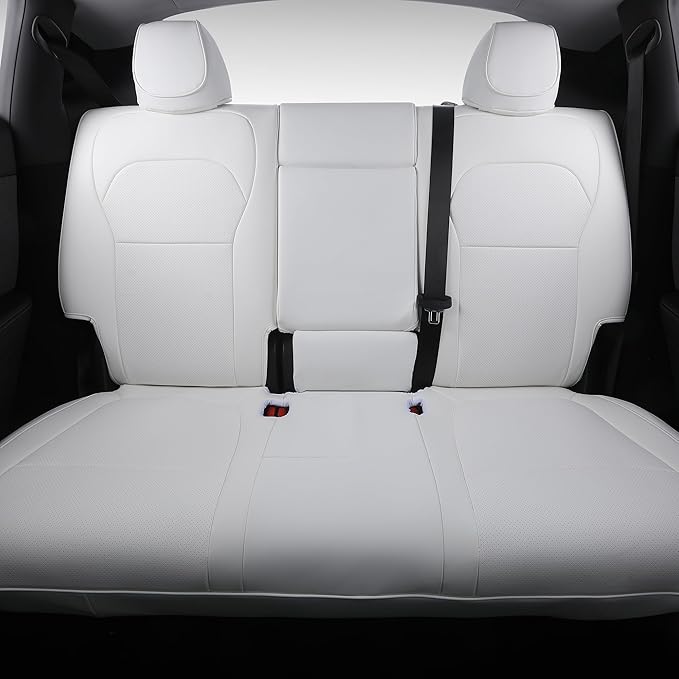 Custom Fit Seat Covers for 2025 2026 Tesla Model Y Juniper (5-Seater) - Ventilated Seats & Rear Screen Compatible - Nappa Leather Full Set Car Seat Protectors (White, Model Y 2025)