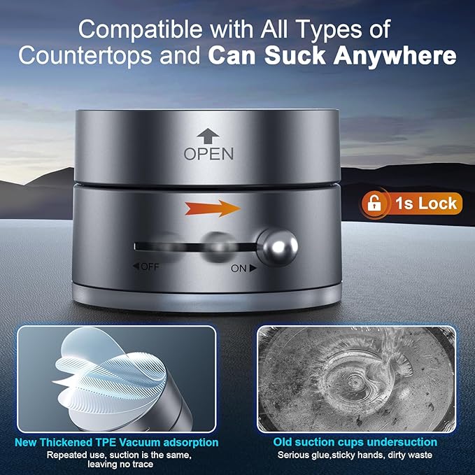 OOCC Vacuum Magnetic Phone Holders for Your Car, 360°Rotating Adjustable Magsafe Car Phone Mount, Foldable Magnetic Car Phone Holder for All Smartphones & All Car Models, Silver Grey