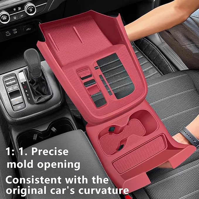 Temmis Center Console Silicone Organizer with Cup Holder for Honda CRV 2023-2026 (Gasoline Version), Full-Wrap Center Consel Electrostatic adsorption Cover for Honda CRV-Red