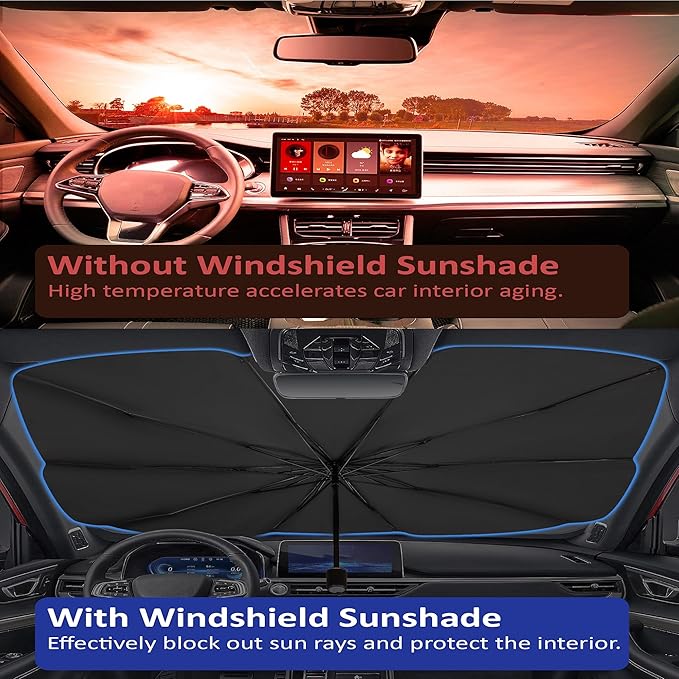 Windshield Sun Shade Foldable Umbrella, Sun Shade for Car Windshield, Car Window Shades [Silver Heat Shield - UV Reflective] Universal Fit Medium (56"x31")