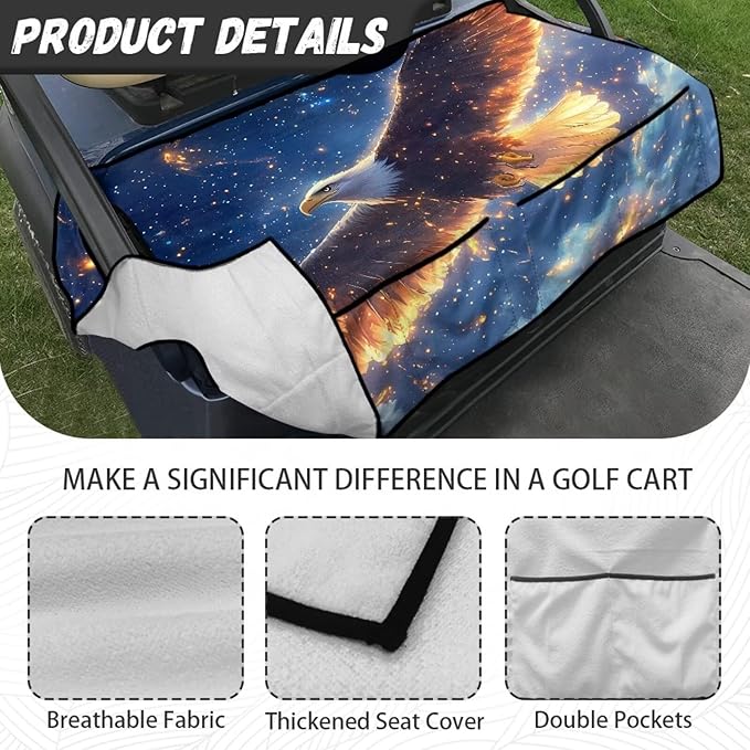 Biyejit Golf Cart Seat Covers with 4 Pockets Golf Cart Seat Towel Blanket Fits 2-Seat Golf Carts, Golf Cart Accessories