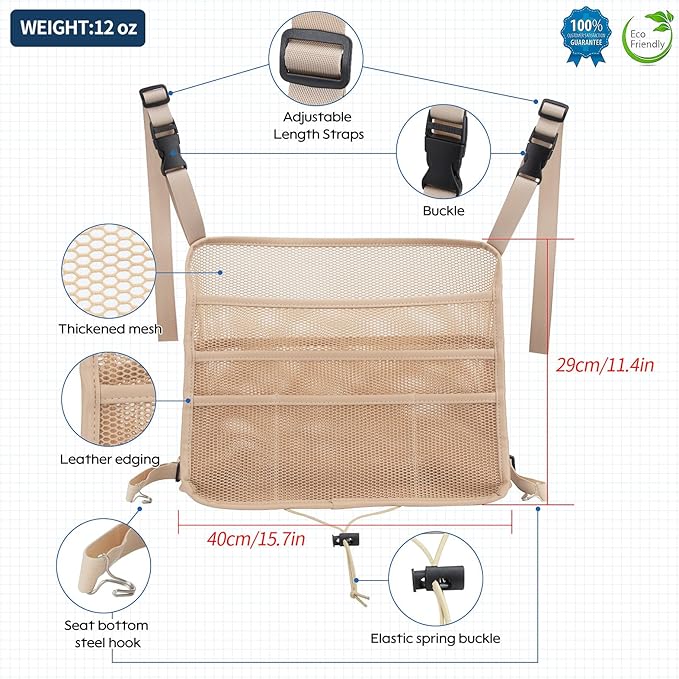 eing Car Net Pocket Handbag Holder Between Seats Back Storage Organizer 3 - Layers Purse Holder for Console Front Seat Storage Barrier, Beige