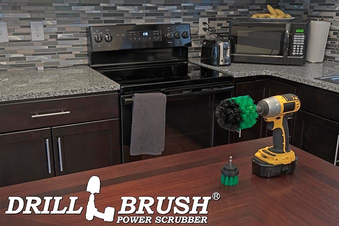 2 Piece Green Medium Stiffness Drill Rotary Cleaning Drillbrushes for Cleaning Kitchen, Cabinet, Counter, Linoleum, and General Purpose Scrubbing by Drillbrush
